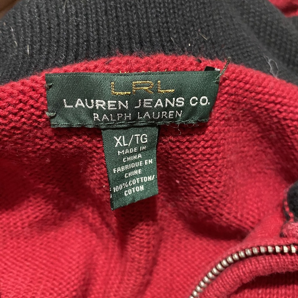 LRL Ralph Lauren Jeans Co 3/4 Zip Red Pullover Cotton Sweater Sz XL Athleisure - Picture 3 of 6